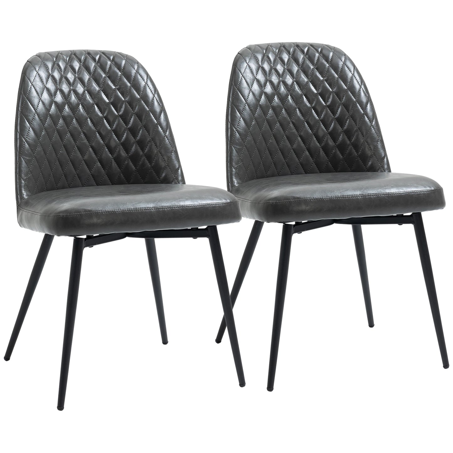 Dining Chairs Set of 2, Modern Kitchen Chairs with Faux Leather Upholstery and Steel Legs for Living Room, Dining Room, Bedroom, Dark Grey