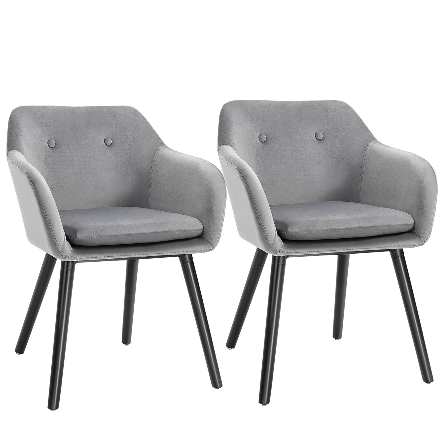 Modern Dining Chairs Set of 2, Kitchen Chairs Upholstered Fabric Velvet-Touch, Backrest and Armrests, Kitchen Counter Dining Room, Grey