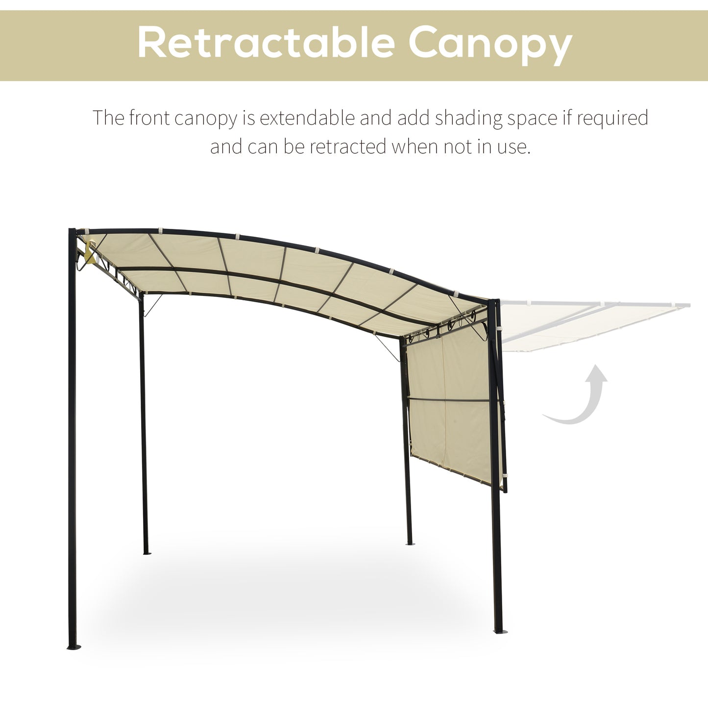 10x8ft Patio Metal Gazebo with Extendable Side Awning Outdoor Shelter Garden Sun Shade Canopy Deck Door Window Awning Cream White