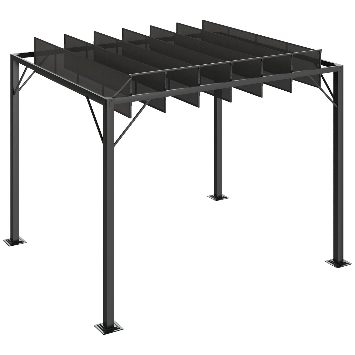 Outdoor Louvered Pergola 9.7' x 8.2' Metal Patio Gazebo Sun Shade Shelter with Adjustable Breathable Mesh Roof, Grey