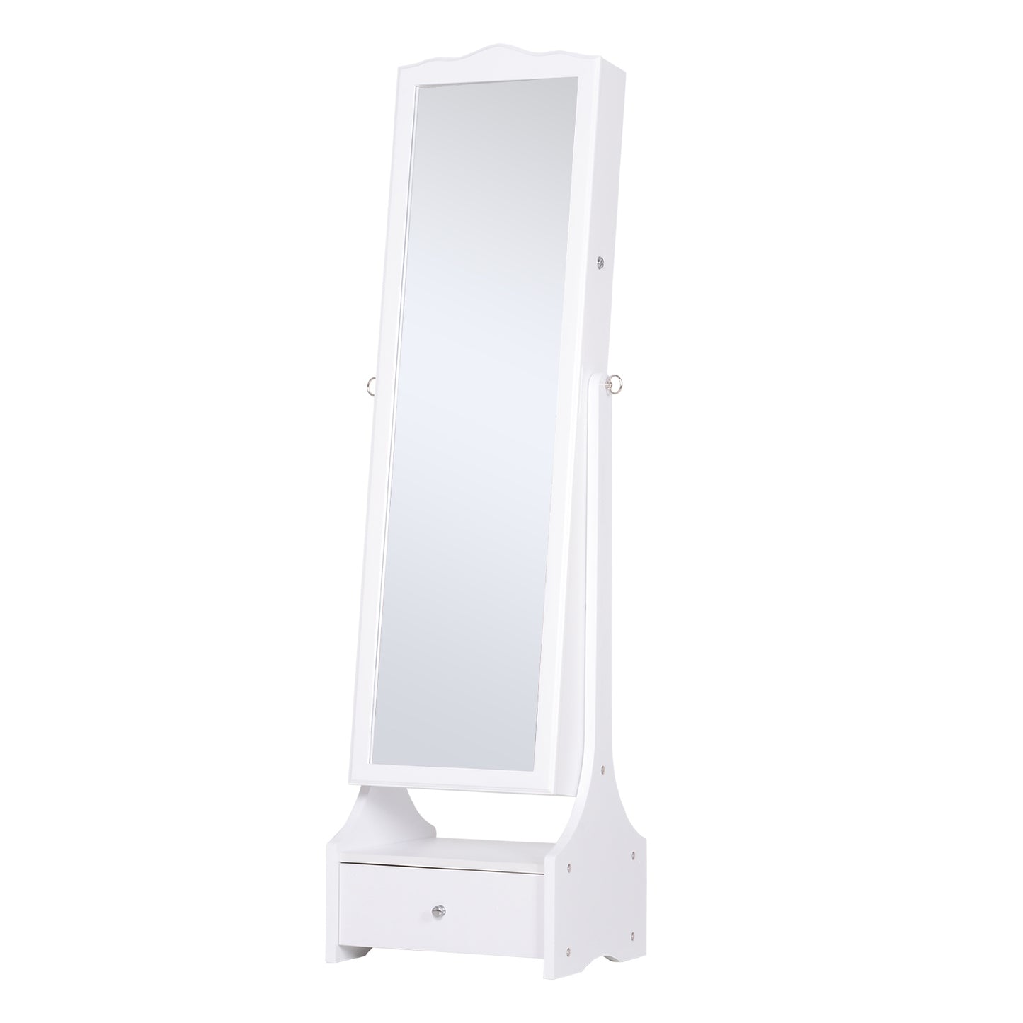 Standing Jewelry Cabinet Organizer Jewelry Armoire with LED Lights, Full Length Mirror, Adjustable Angle, White