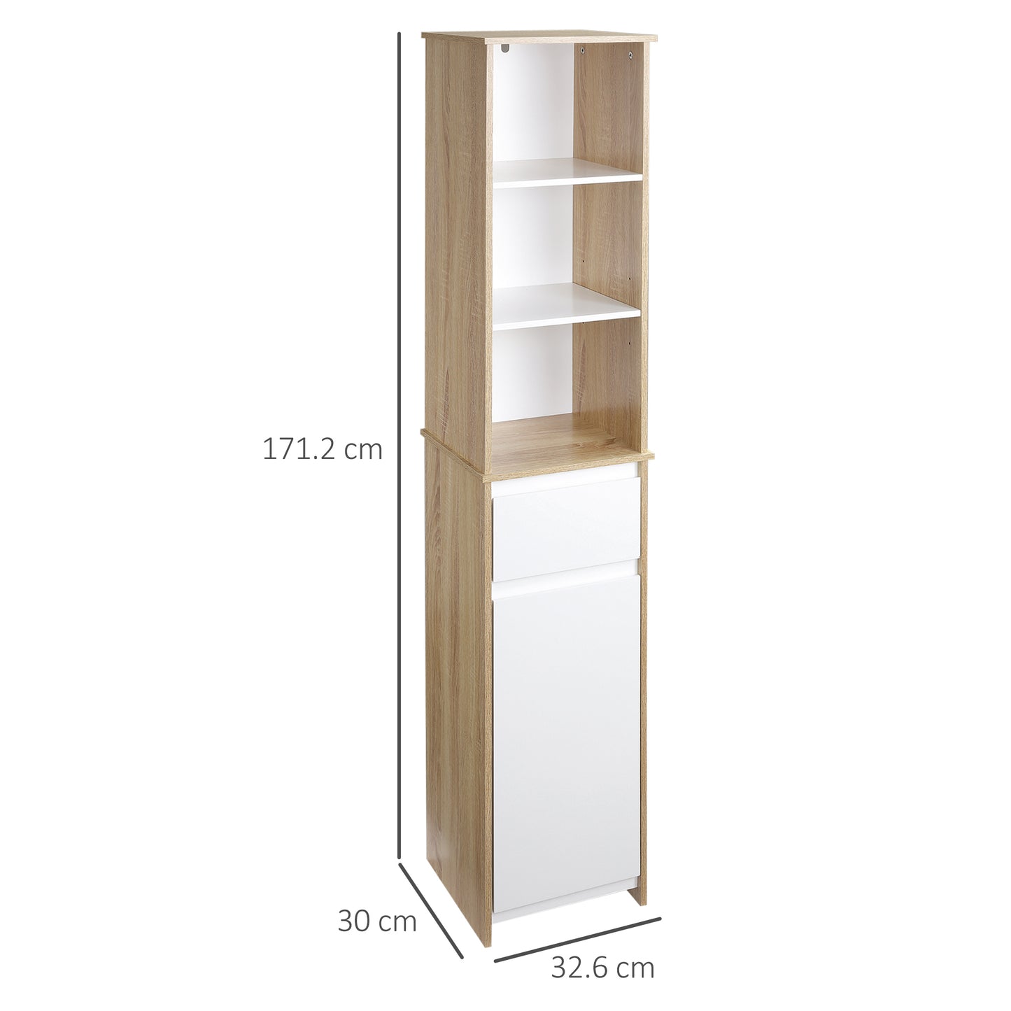 Tall Bathroom Floor Cabinet, Storage Organizer with Door, Freestanding Linen Tower with Adjustable Shelf and Drawer