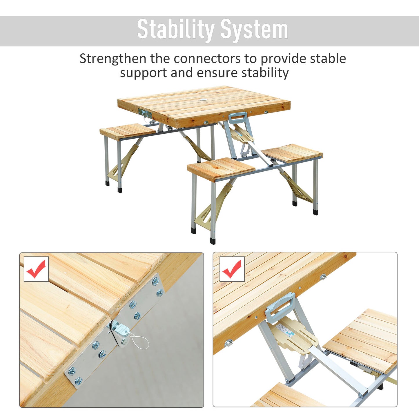 Outsunny Portable Wooden Dining Picnic Table Chair Set Folding Junior Outdoor Travel Use