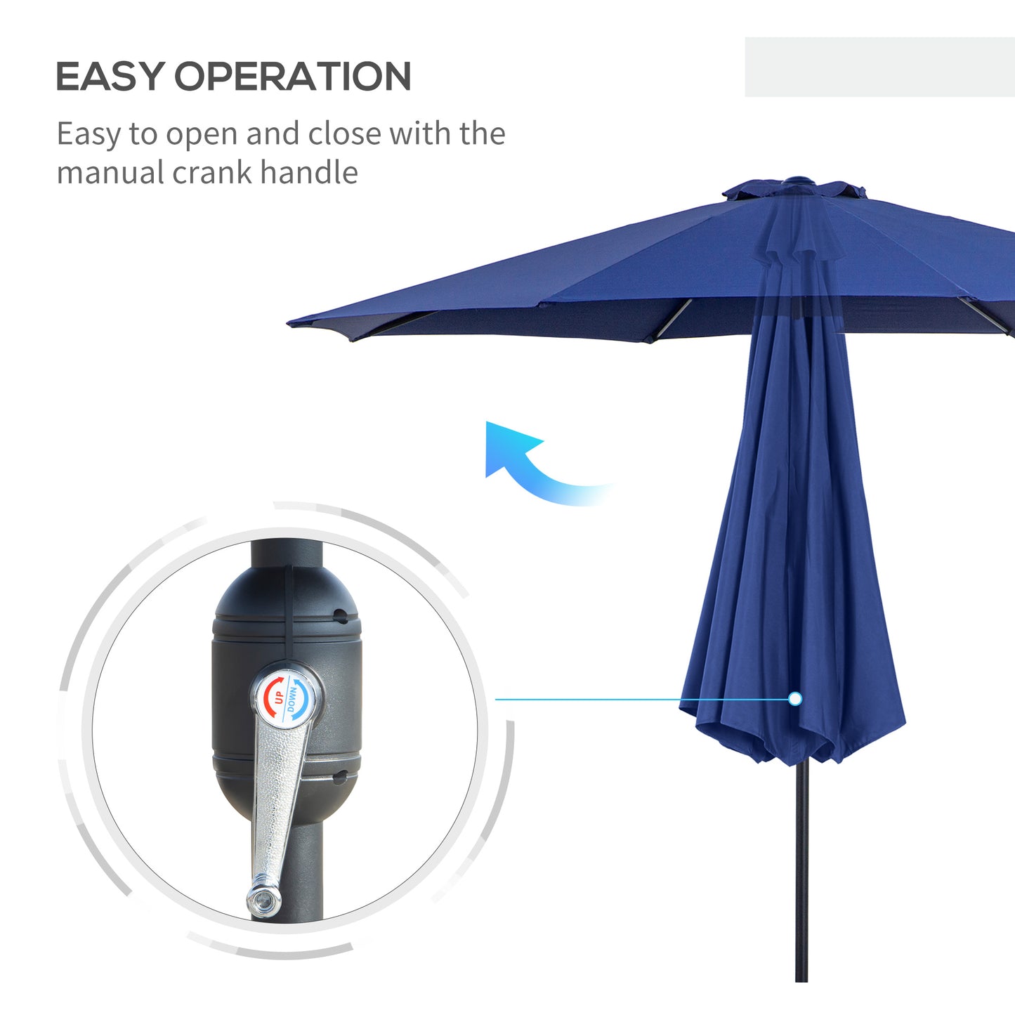 Outsunny 10'x 8' Steel Frame Round Market Patio Sun Umbrella Garden Parasol Outdoor Sunshade Canopy (Blue)