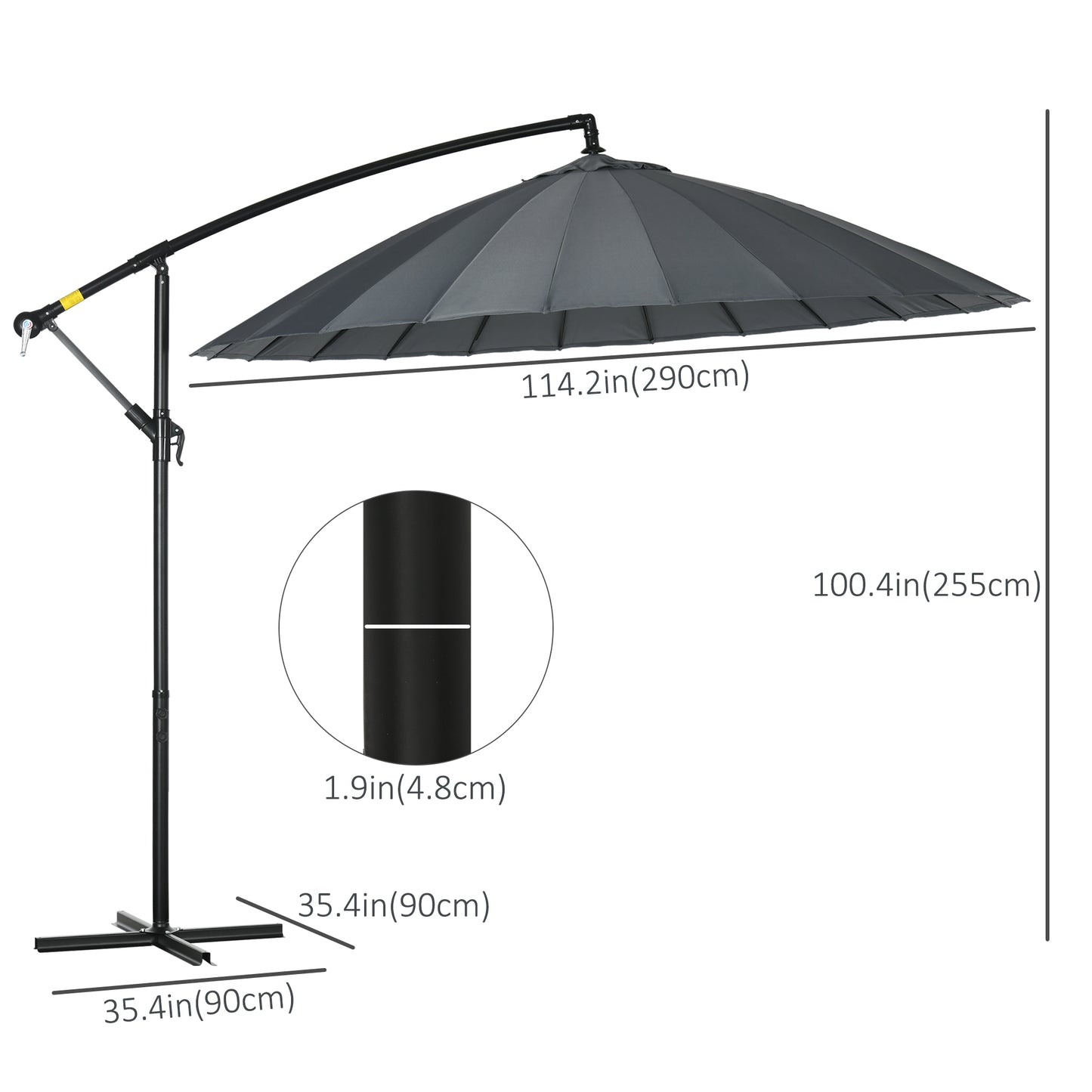 Outsunny 10FT Cantilever Patio Umbrella, Offset Patio Umbrella with Crank and Cross Base for Deck, Backyard, Pool and Garden, Hanging Umbrellas, Dark Gray