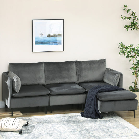 Convertible L-Shape Sectional Sofa Couch, with Reversible Ottoman. Apartment, Small Space, Gray