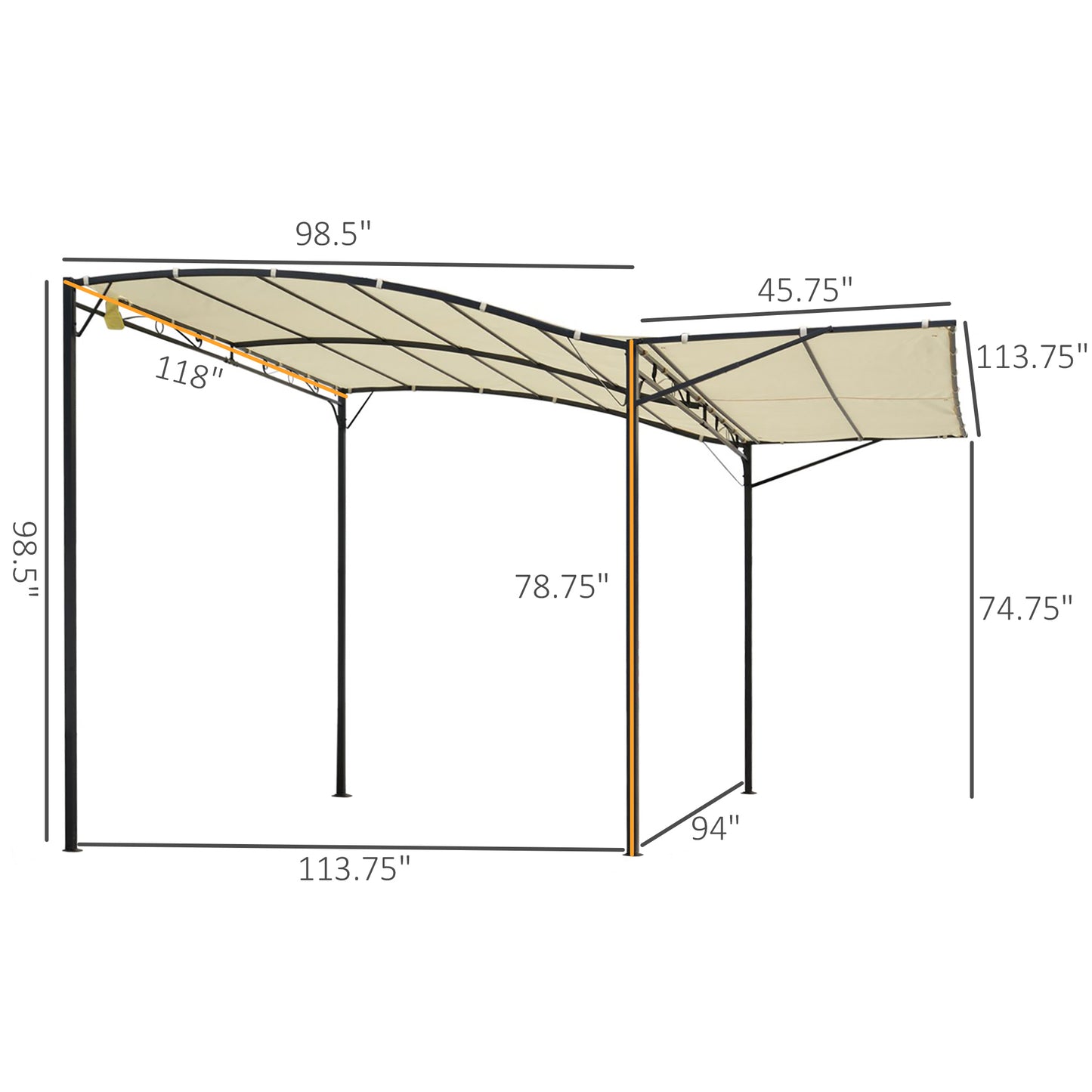 10x8ft Patio Metal Gazebo with Extendable Side Awning Outdoor Shelter Garden Sun Shade Canopy Deck Door Window Awning Cream White