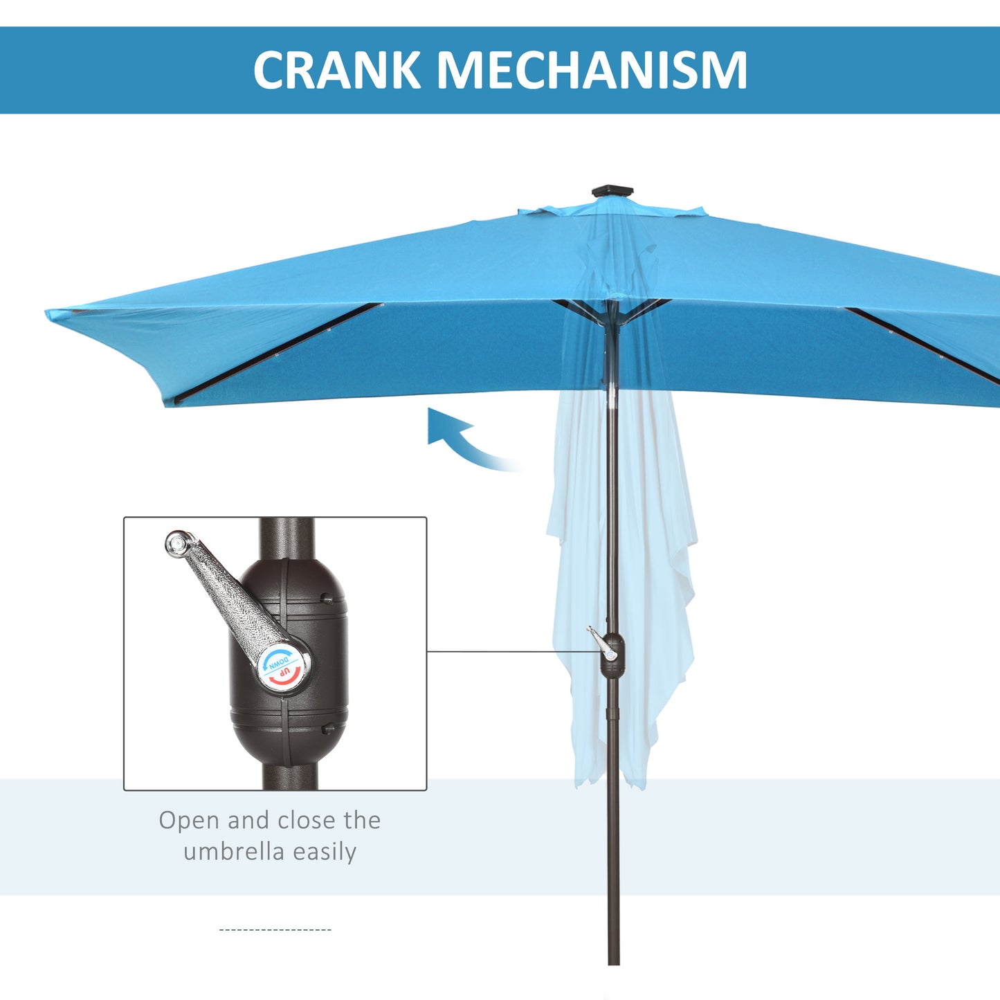 Outsunny 6.5x10ft Patio Umbrella Rectangle Solar Powered Tilt Aluminum Outdoor Market Parasol with LEDs Crank (Turquoise)