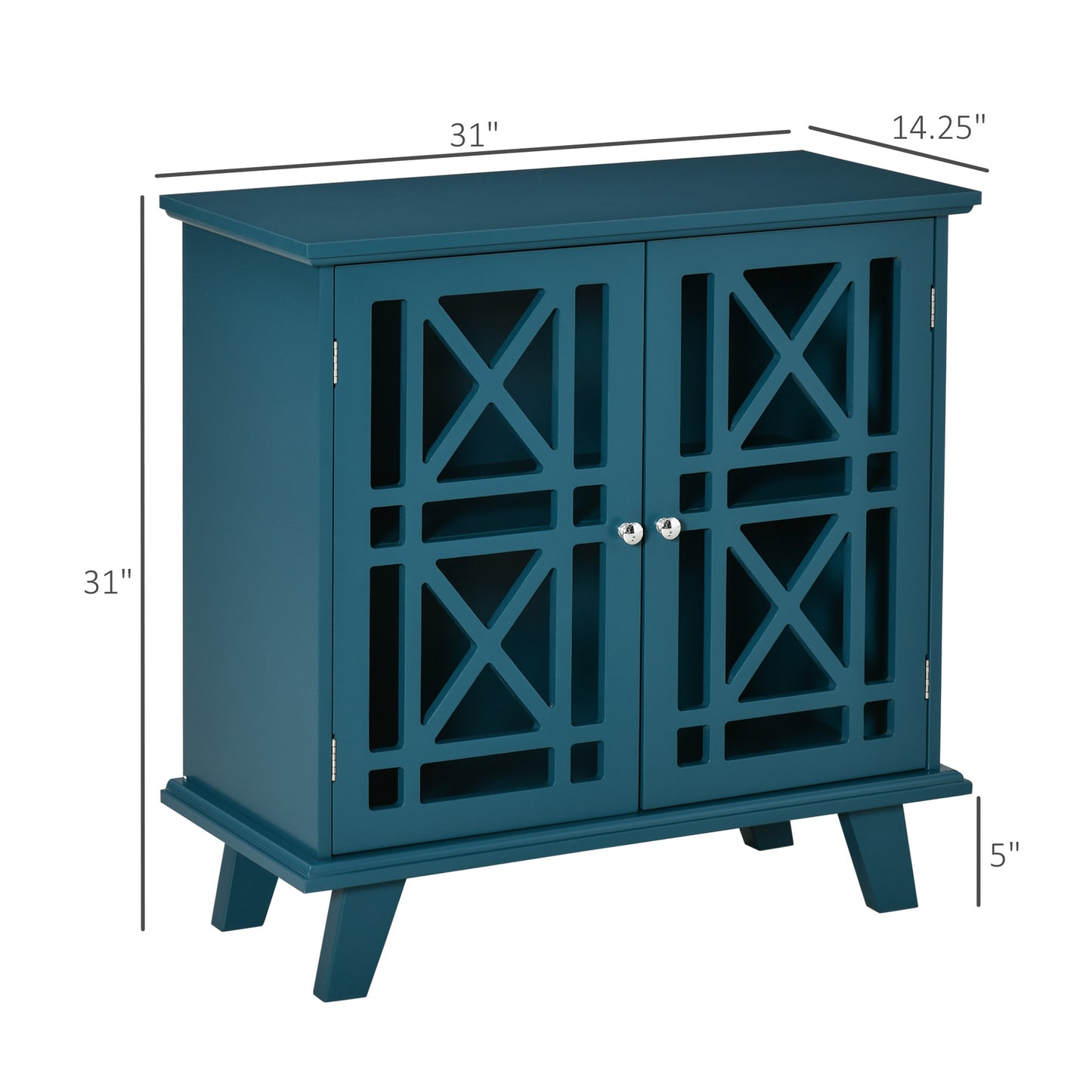 Storage Cabinet with Fretwork Doors and Shelf, Modern Freestanding Sideboard, Serving Buffet for Dining Living Room, Blue