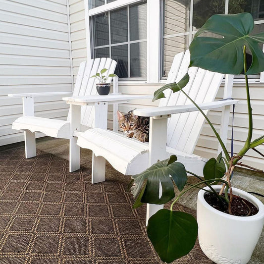 Outsunny 2 piece Pair Adirondack Chair Outdoor Patio Porch Tete-A-Tete Bench w/ Middle Table Reclined Wooden Umbrella Hole White