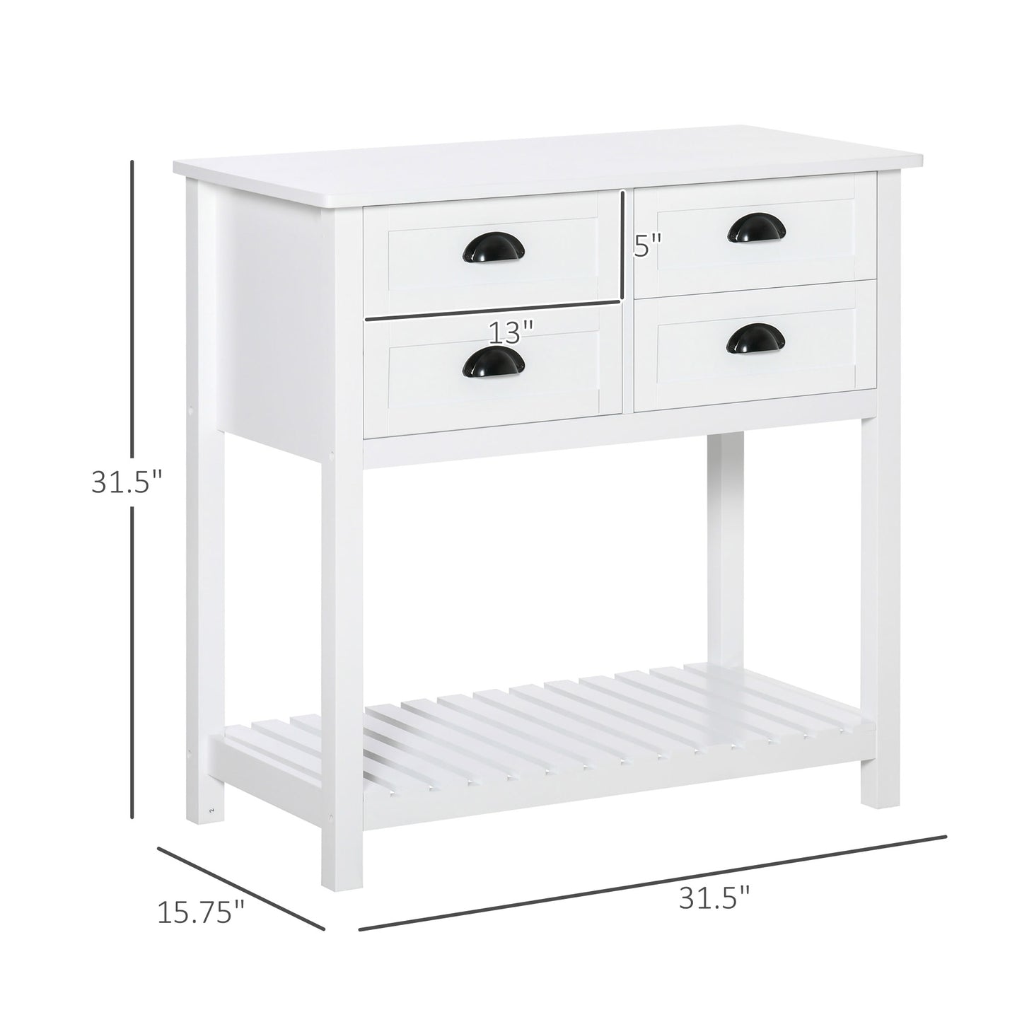 Console Table Sofa Table Sideboard with 4 Drawers & Slatted Shelf for Kitchen, Entryway, White