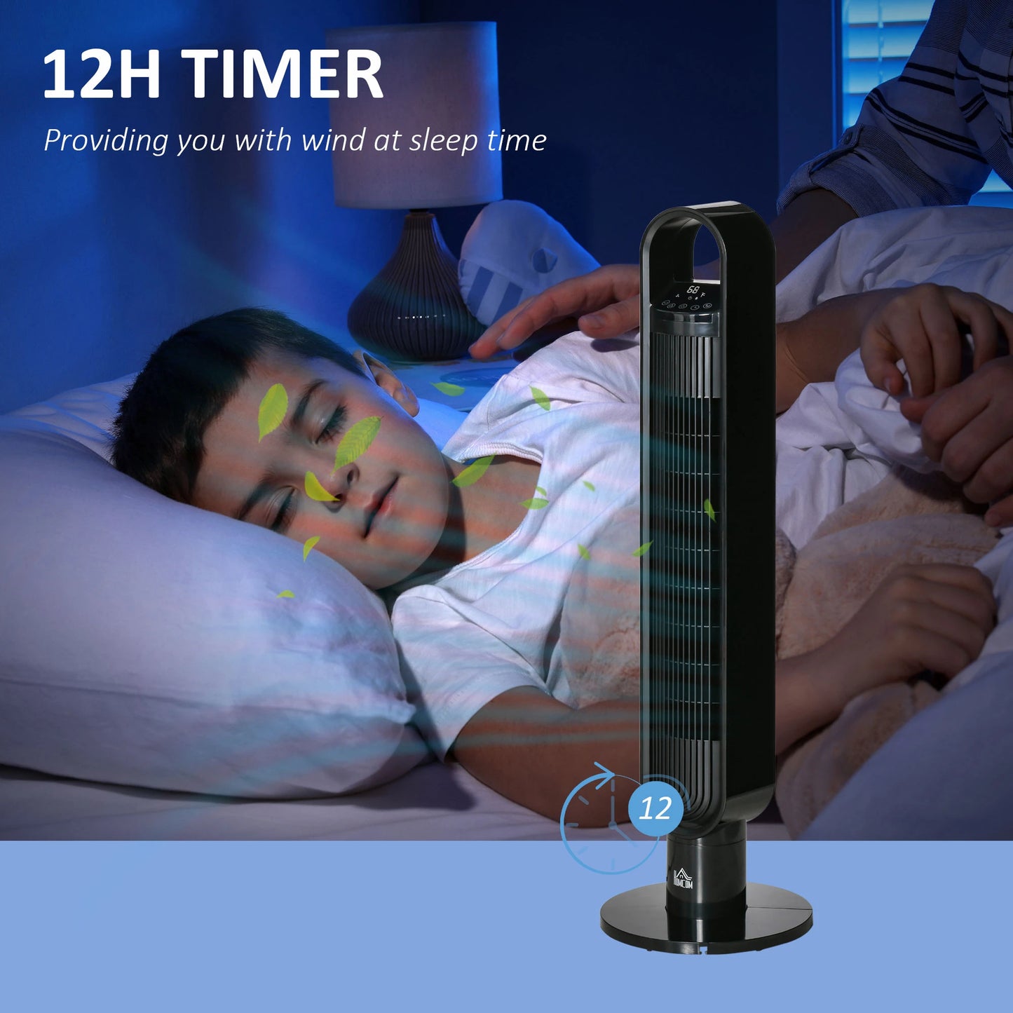 Freestanding Tower Fan Cooling for Home Bedroom with Oscillating, 3 Speed, 12h Timer, LED Sensor Panel, Remote Controller, Black
2