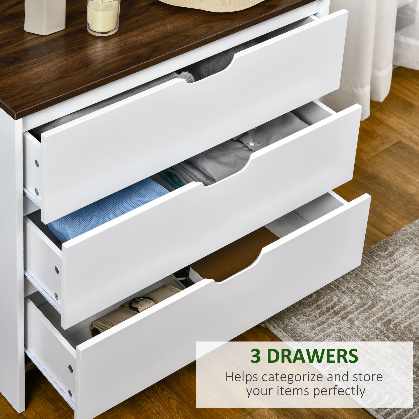 Chest of Drawers, 3 Drawer Dresser with Cut-out Handles, Drawers Unit with Storage for Bedroom, Living Room, White