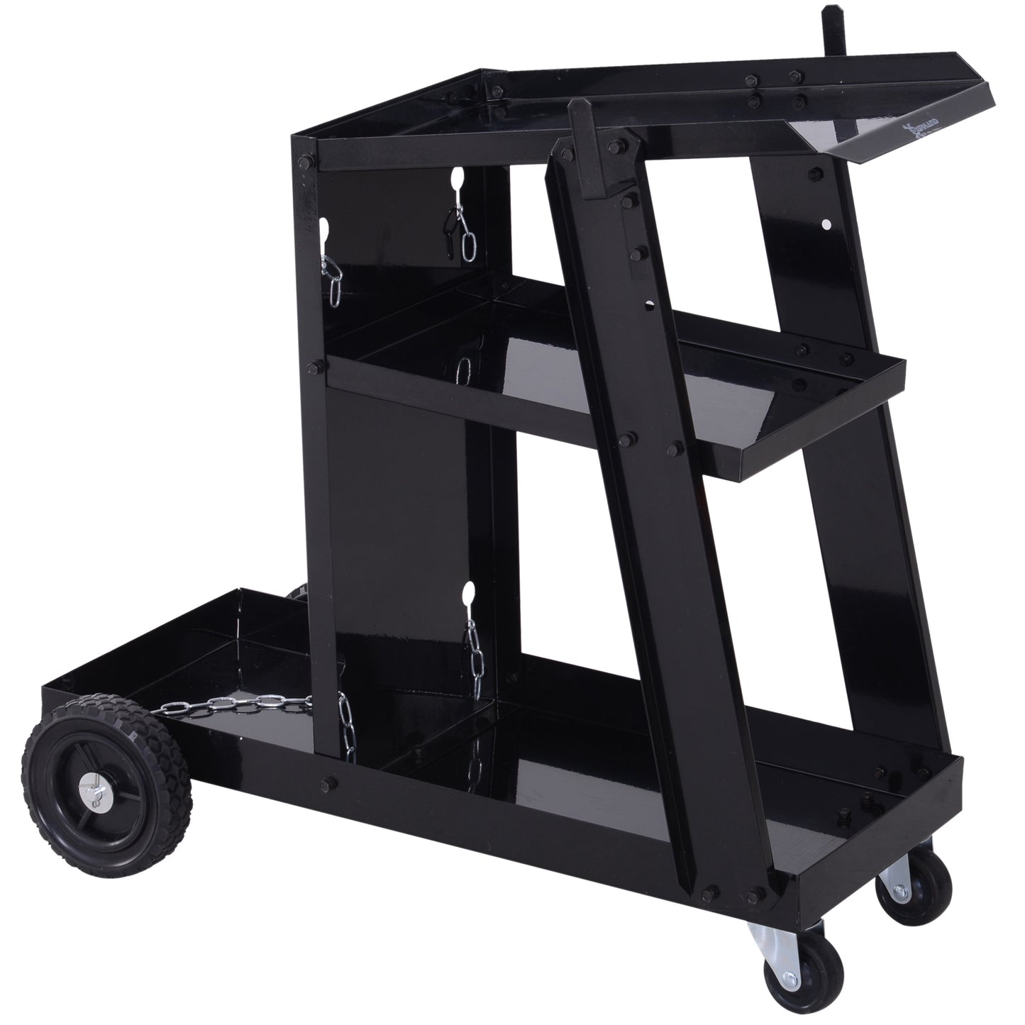 3 Tier Welding Cart Welder Trolley Garage Welding/Plasma Cutter Cart for Tanks Gas Bottles w/ Safety Chain Black