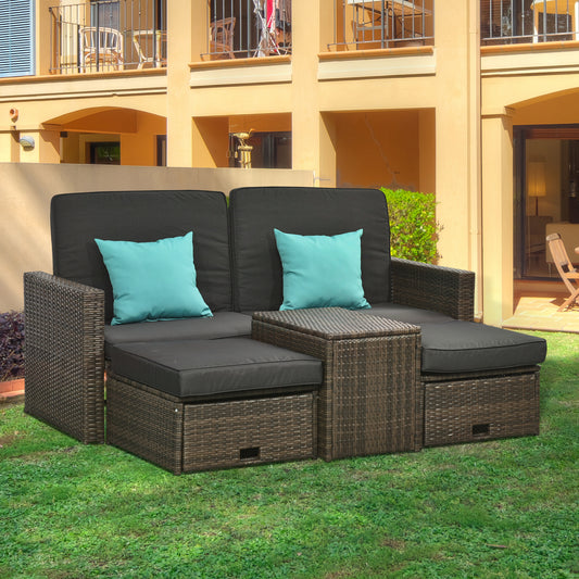 Outsunny 5pcs Patio Rattan Wicker Sofa Set Adjustable Chaise lounge Furniture w/ Coffee Table & Ottoman for Patios, Garden, Backyard, Deep Grey