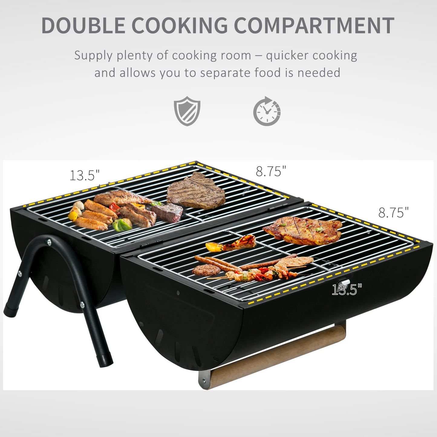 Outsunny Tabletop Portable Charcoal Grill Outdoor Folding Barbecue Grill BBQ Heat Smoker Grilling