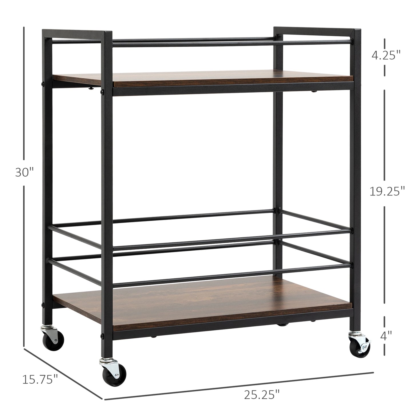 Rolling Kitchen Cart, 2-Tier Utility Storage Cart, Serving Trolley with Lockable Wheels for Home Bar, Living Room, Rustic Brown