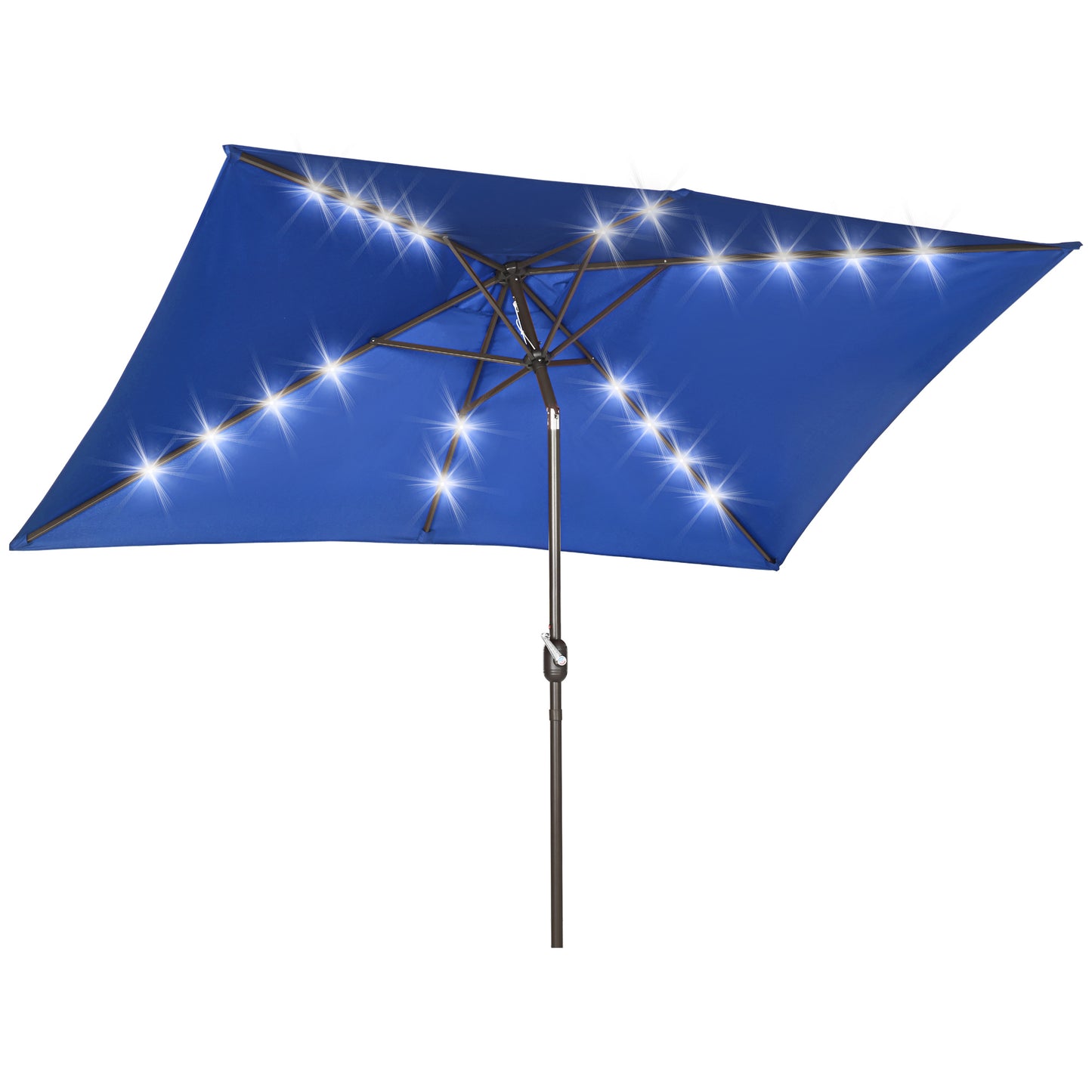 Outsunny 6.5x10ft Patio Umbrella Rectangle Solar Powered Tilt Aluminum Outdoor Market Parasol with LEDs Crank (Dark Blue)