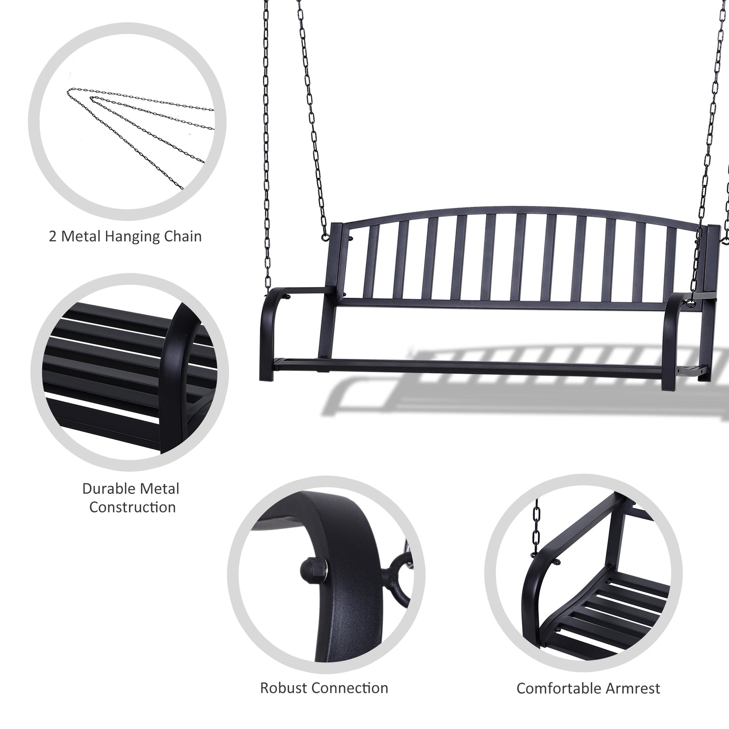 Outsunny 50" Porch Swing Patio Swing Chair Hanging Bench Outdoor Glider Chair with Chain Black