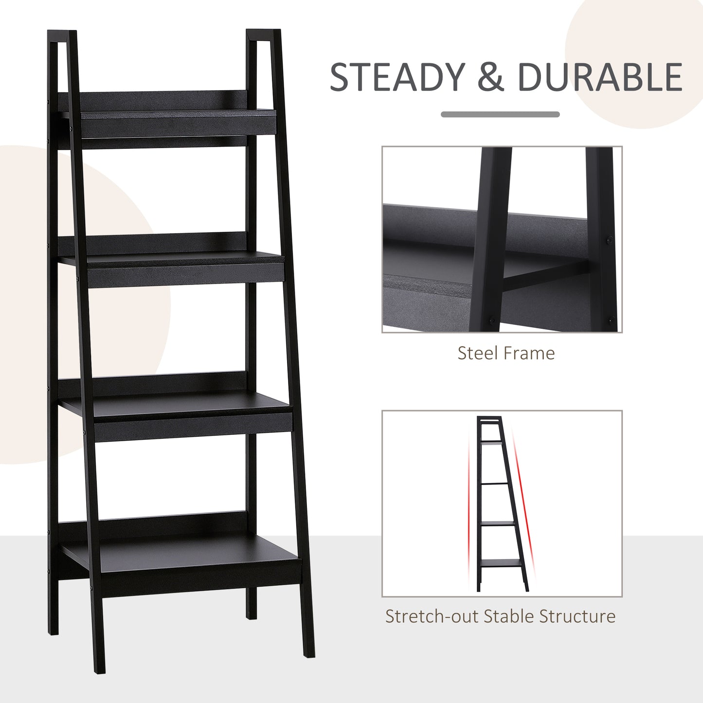 Set of 2 4 Tier Ladder Shelf Bookcase Multi-Use Display Rack Storage Shelving Unit Display Stand Flower Plant Holder Black