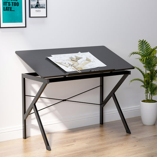 Height Adjustable Drawing and Drafting Table Tiltable Tabletop Black