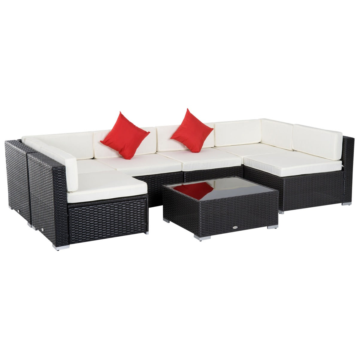 Outsunny 7 Pieces Garden Wicker Sectional Sofa Set Patio Outdoor Furniture All Weather with Cushion