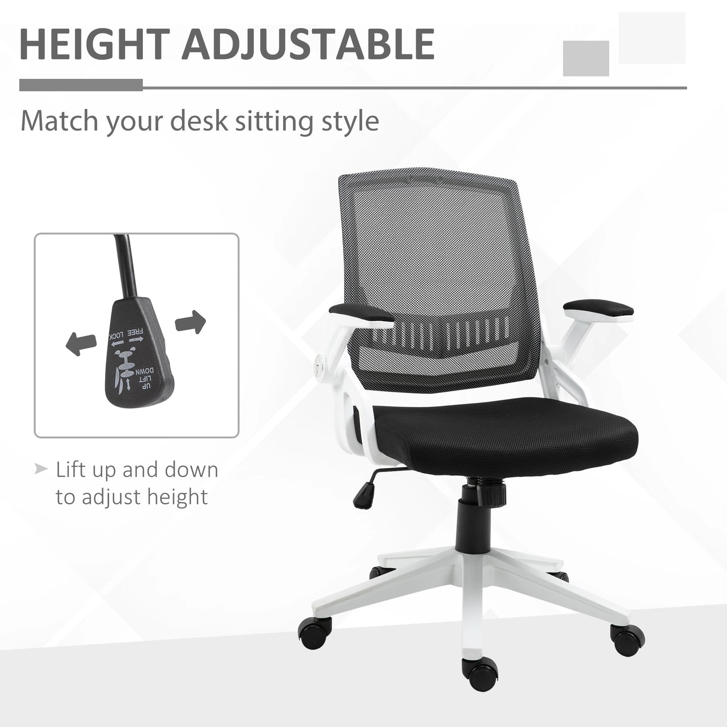 Mesh Office Chair Swivel Task Desk Office Chair with Lumbar Back Support, Adjustable Height, Flip-Up Arm, Black