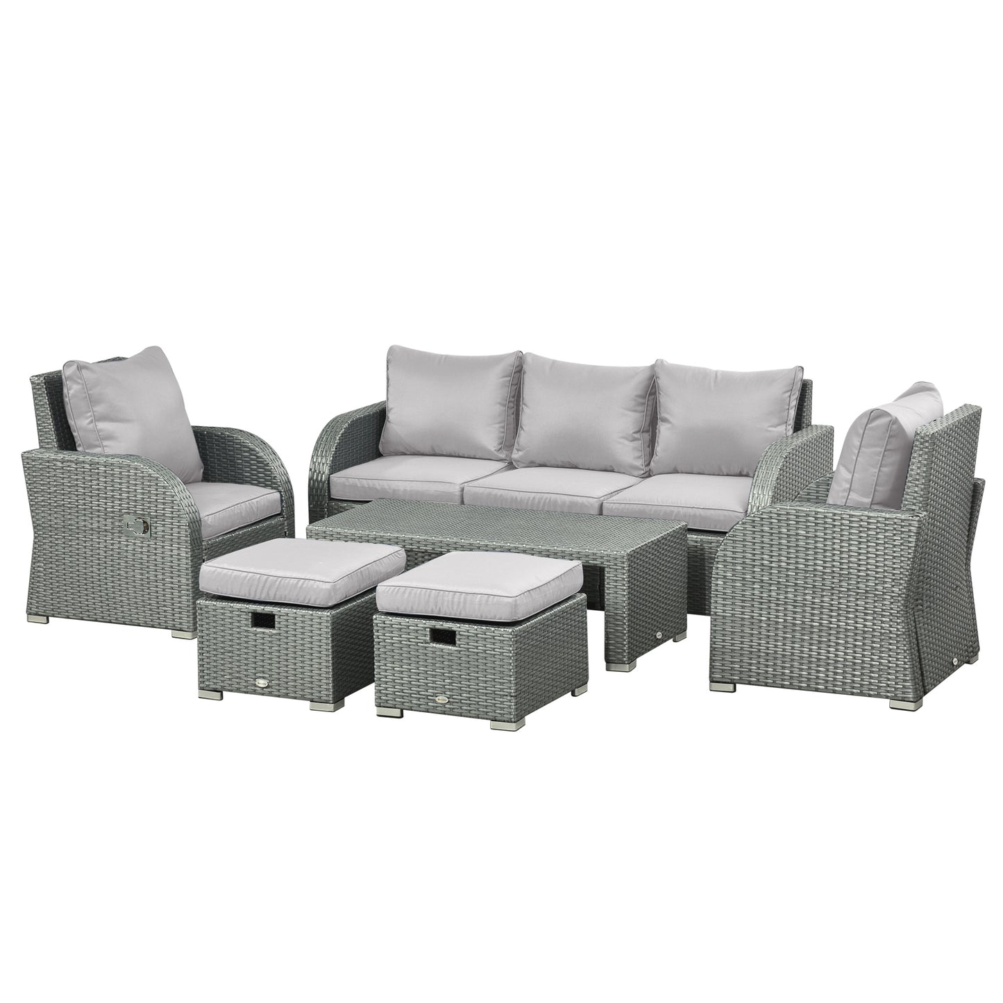 Outsunny 6 Pieces Patio Furniture Set, Outdoor rattan Sectional Furniture with recliner, for Lawn Garden Backyard