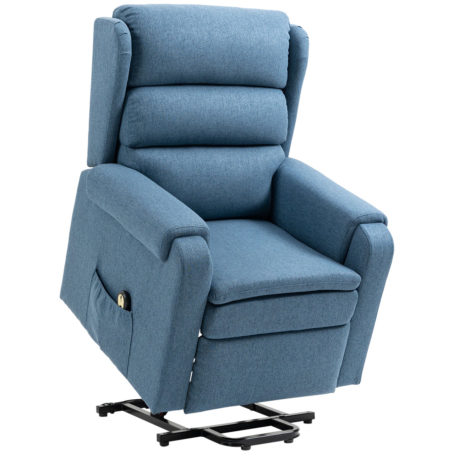 Electric Power Lift Recliner Chair for Elderly with Remote Control and Footrest, Linen Fabric Reclining Chair for Living Room, Blue