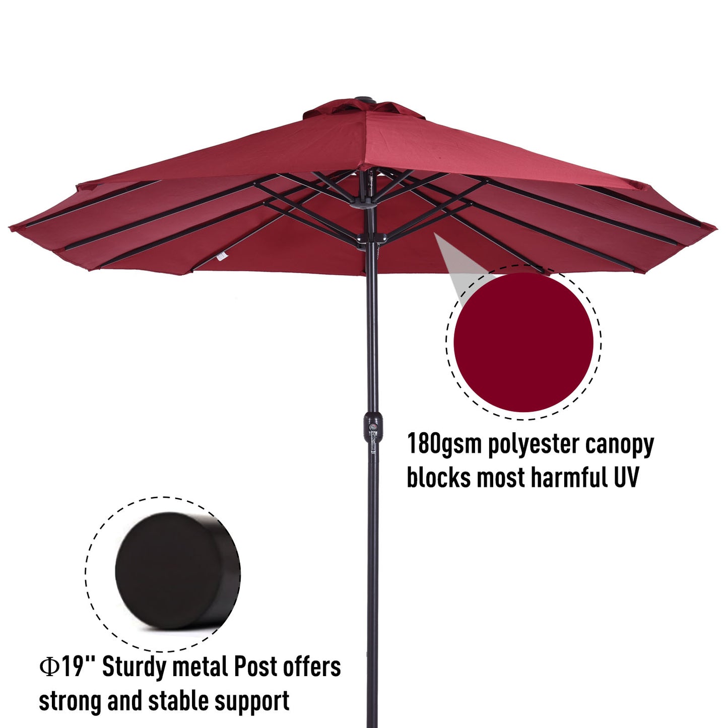 Outsunny 15' Outdoor Patio Umbrella with Twin Canopy Sunshade Steel Table Umbrella with Lift Crank Red