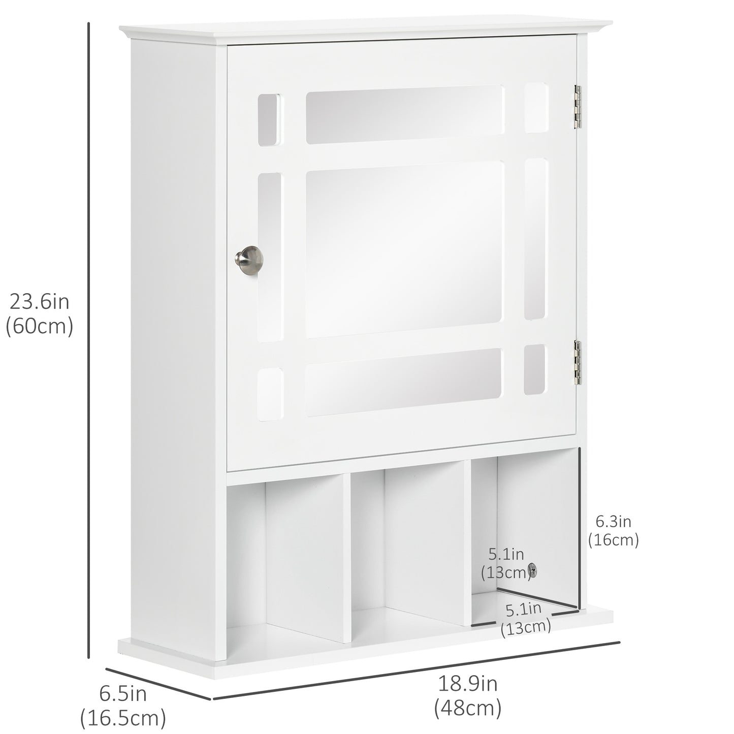 Bathroom Mirror Cabinet, Wall Mounted Medicine Cabinet, 3 Shelf Organizer for Kitchen, Bedroom, White