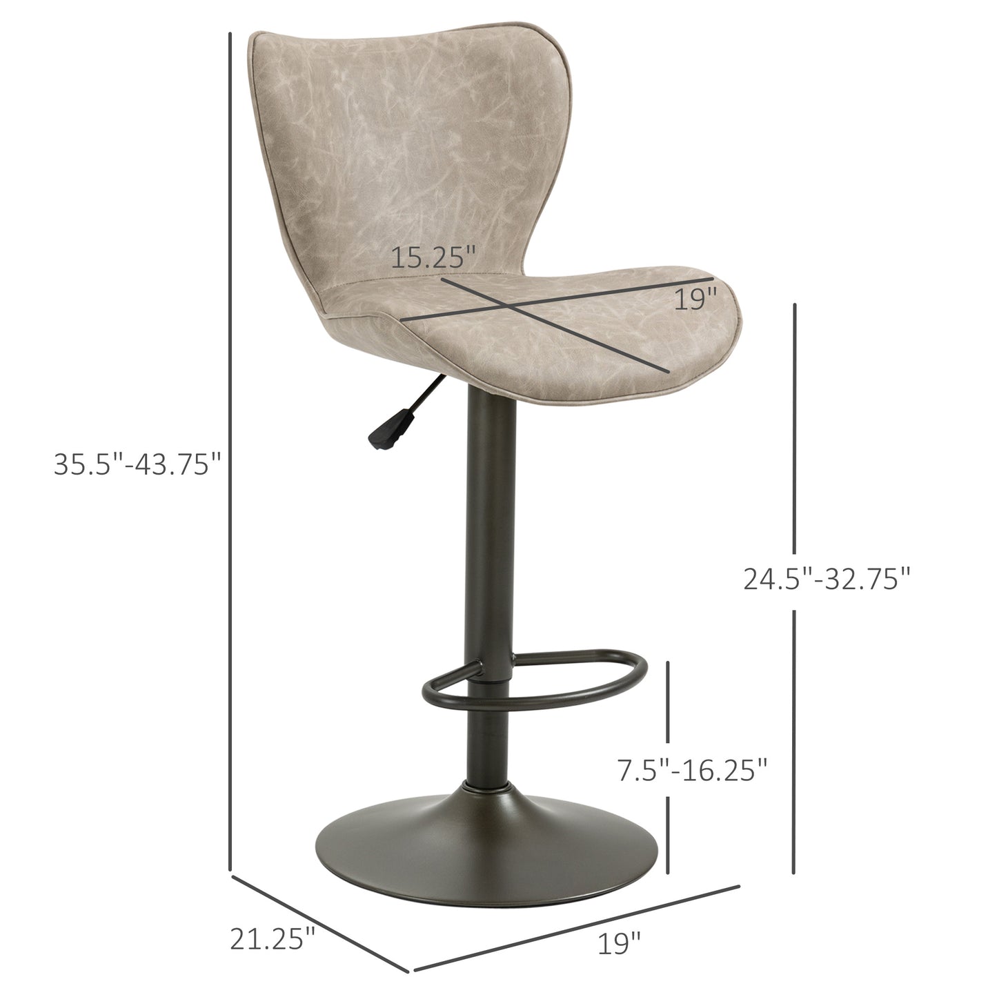 Swivel Bar Stools Set of 2, Adjustable Counter Height Bar Stools with Round Steel Base, Footrest, ‎Light Grey