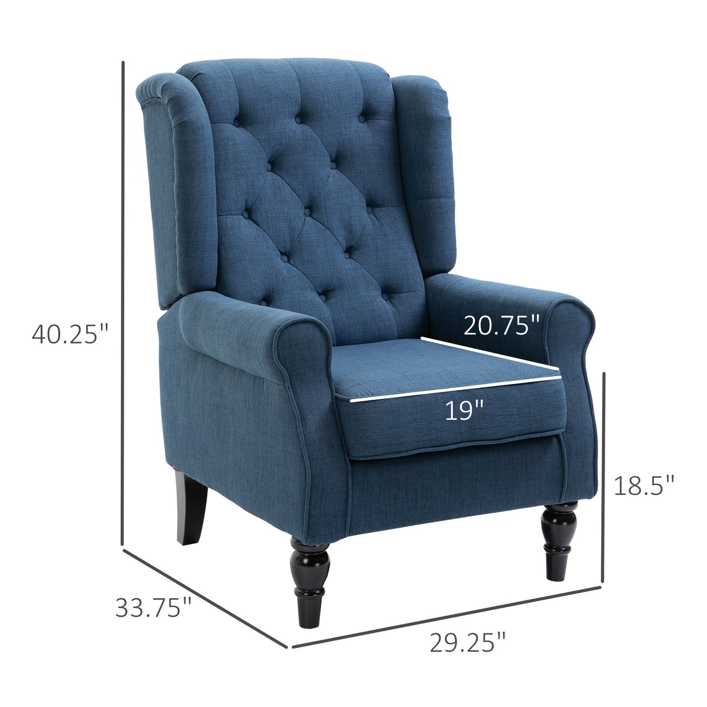 Button-Tufted Accent Chair with High Wing Back, Rounded Cushioned Armrests and Thick Padded Seat, Blue