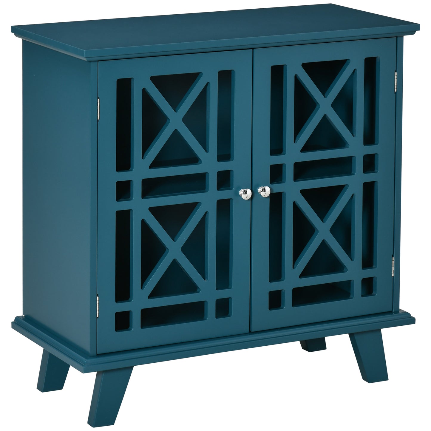 Storage Cabinet with Fretwork Doors and Shelf, Modern Freestanding Sideboard, Serving Buffet for Dining Living Room, Blue