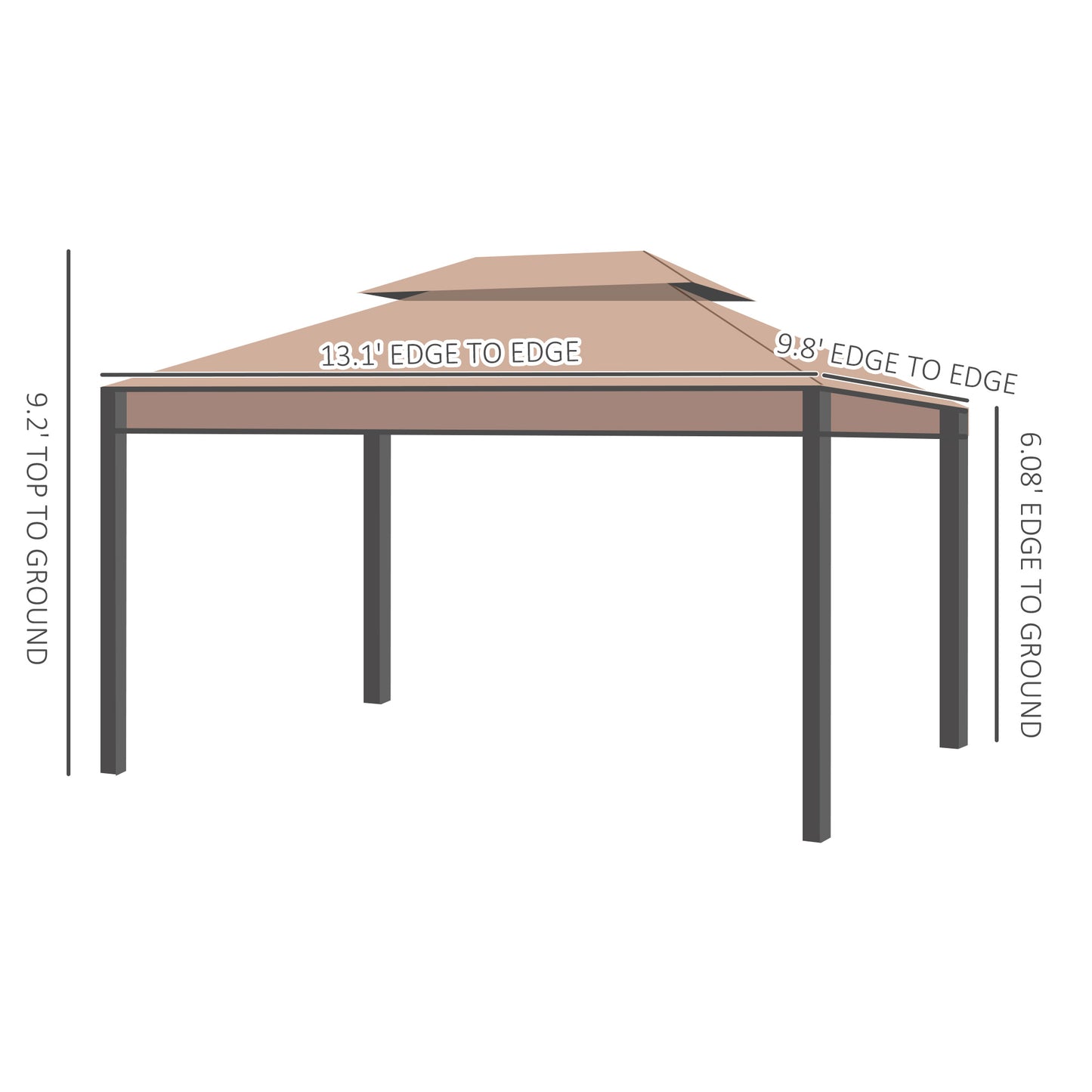 Outsunny 10x13ft Garden Gazebo Double-Tiered with Curtain Outdoor Shelter Backyard Canopy, Coffee