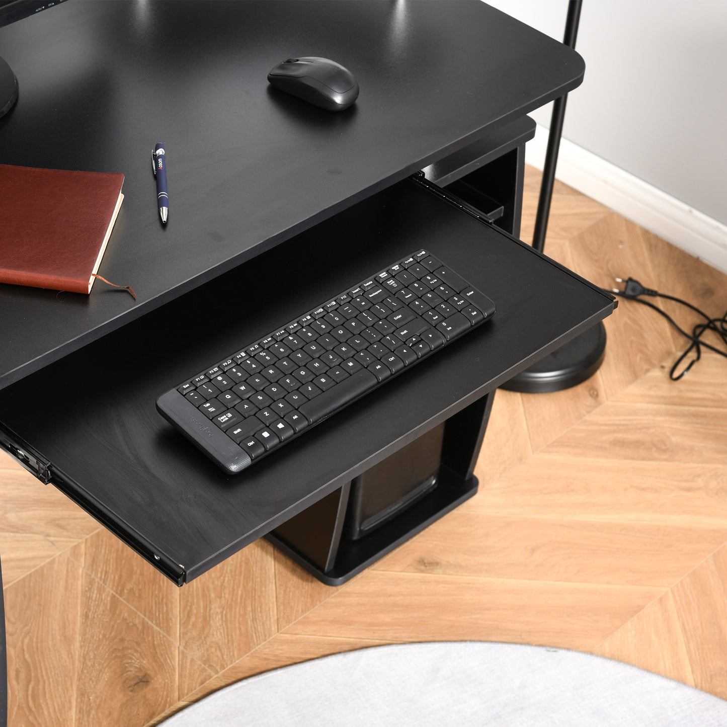 Computer Desk with Keyboard Tray, CPU Stand, Writing Desk with Drawers, Workstation for Home Office, Black