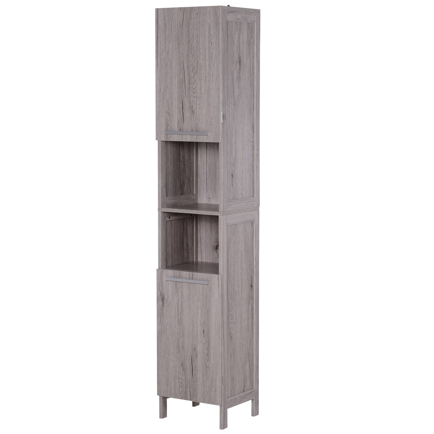 Kleankin Bathroom Storage Cabinet 68'' Organizer Tall Tower Cupboard w/ Shelves Wood Grain Freestanding Furniture