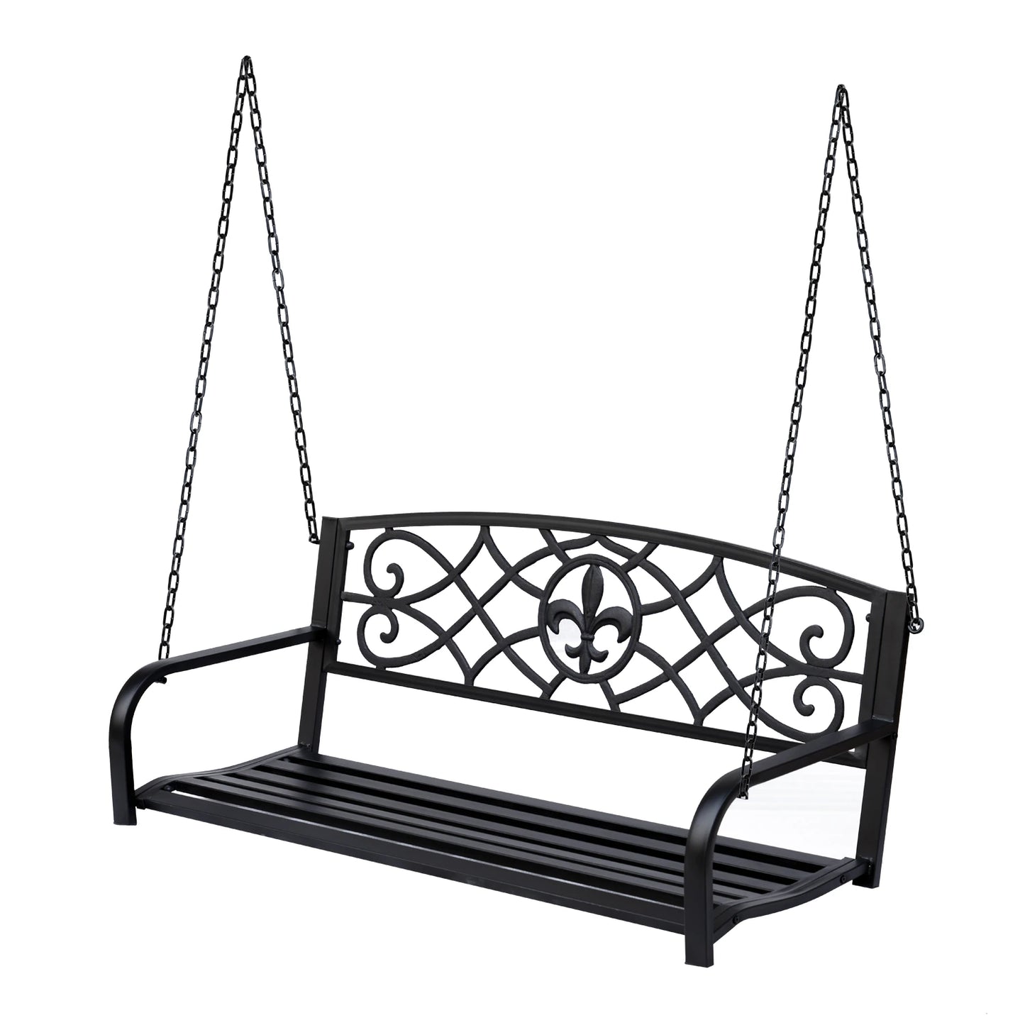 Outsunny Outdoor Steel Porch Swing Garden Hanging Bench Hanging Furniture 2-person Glider Chair Seat with Chain, Black