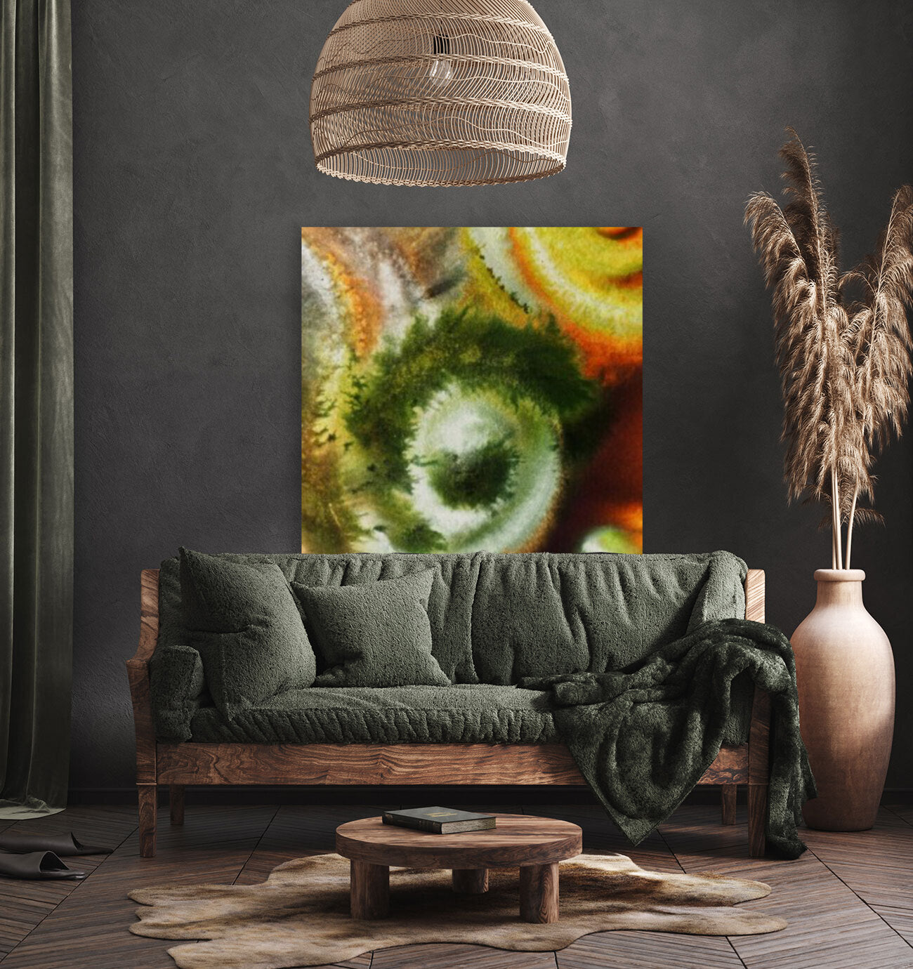 Fall Vortex Of Green Yellow Orange And Brown Abstract Watercolor  by Irina Sztukowski