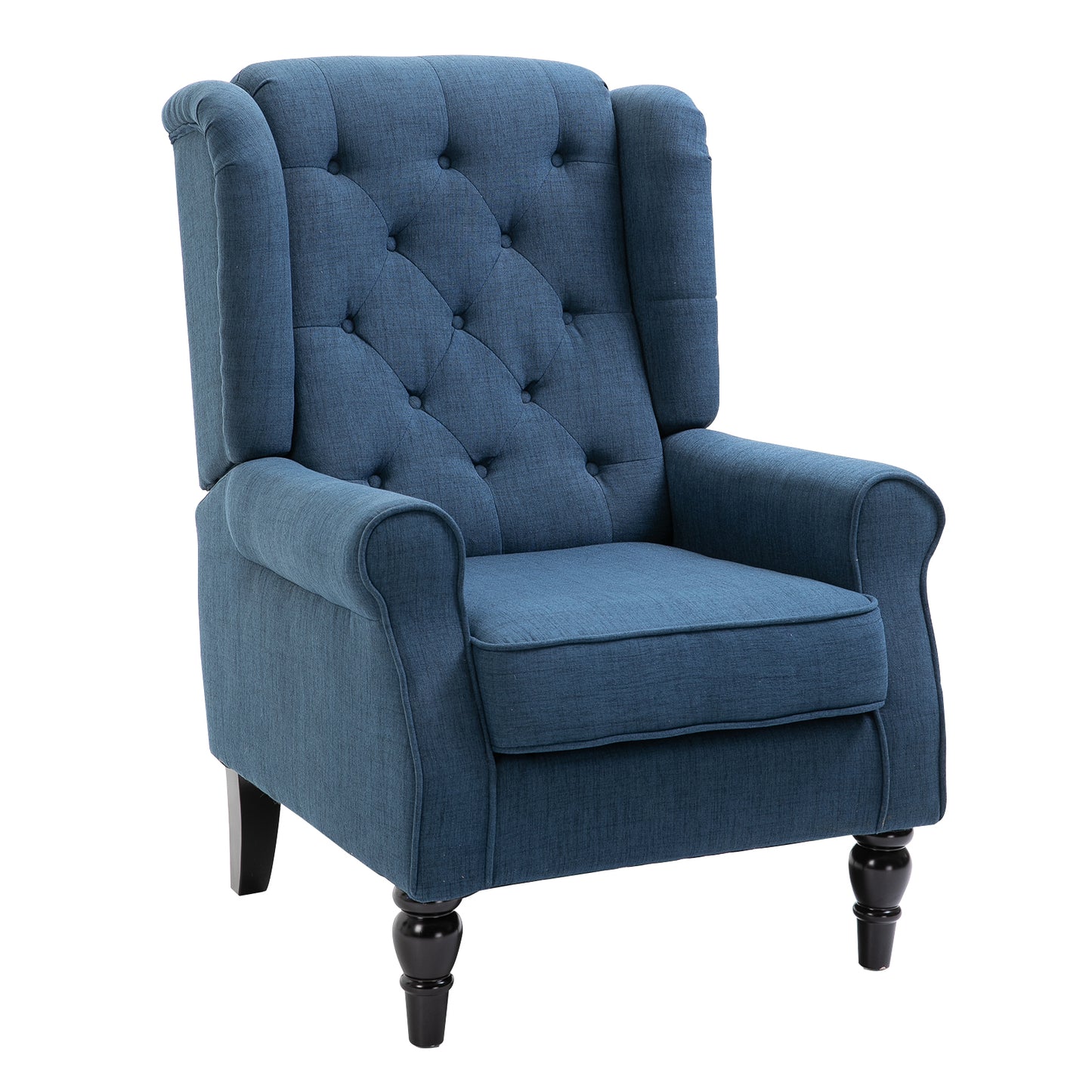 Button-Tufted Accent Chair with High Wing Back, Rounded Cushioned Armrests and Thick Padded Seat, Blue