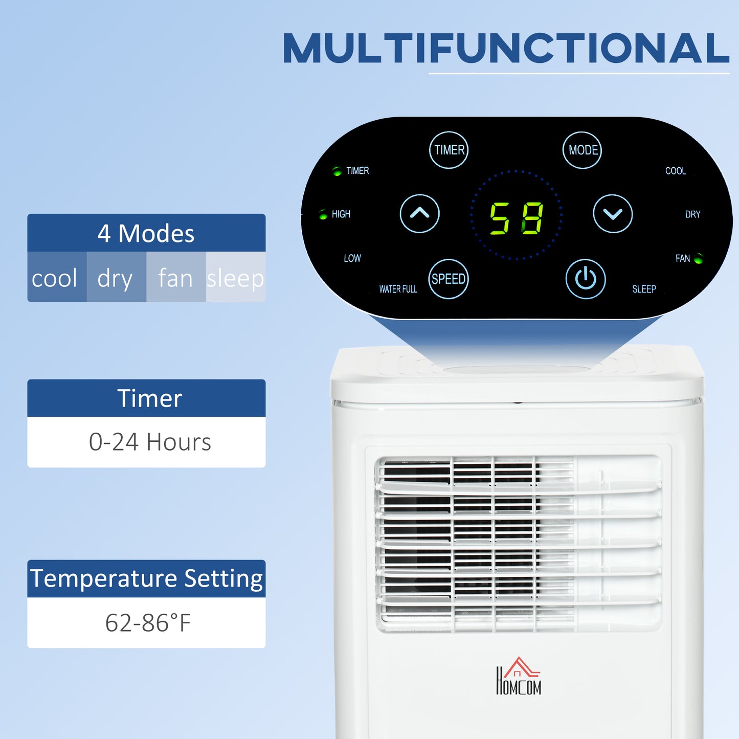 8,000 BTU Portable Air Conditioner with Remote for Room up to 161Sq Ft, 4-in-1 Compact Home AC Unit with Built-in Dehumidifier Fan, 24H Timer, Wheels, Window Mount Kit, White