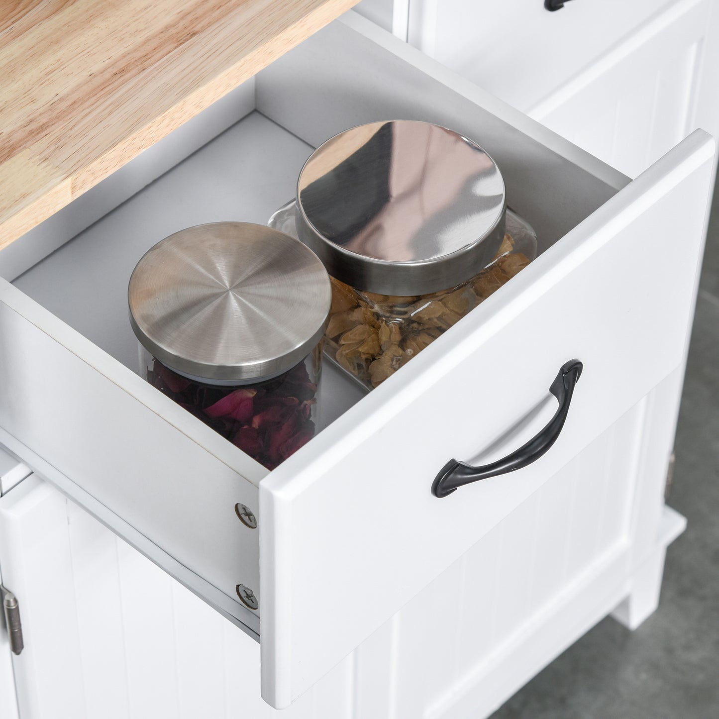 Coastal Style Kitchen Buffet and Hutch Wooden Storage Cabinet with Framed Glass Door Drawers Microwave Space for Dining Room Living Room White