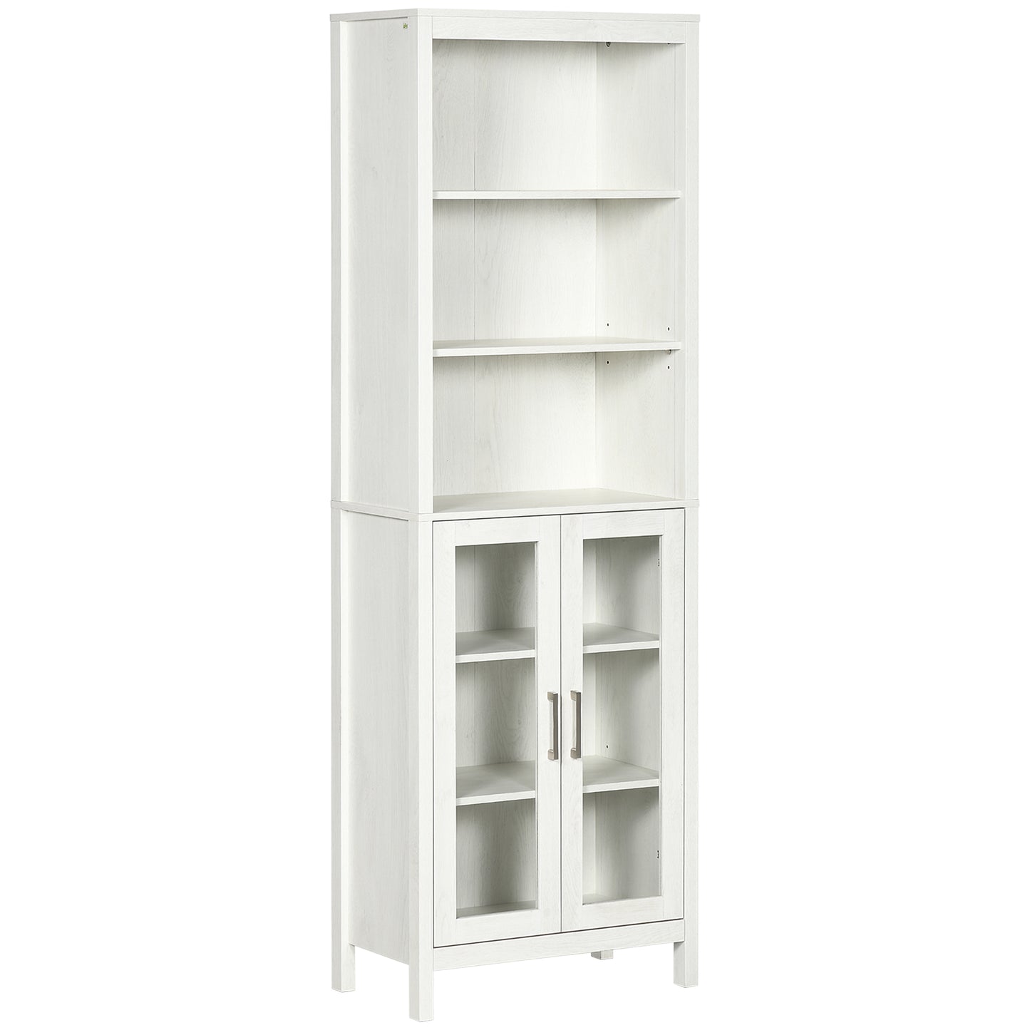 Tall Bathroom Storage Cabinet with 3 Tier Shelf, Glass Door Cupboard, Freestanding Linen Tower with Adjustable Shelves, Antique White