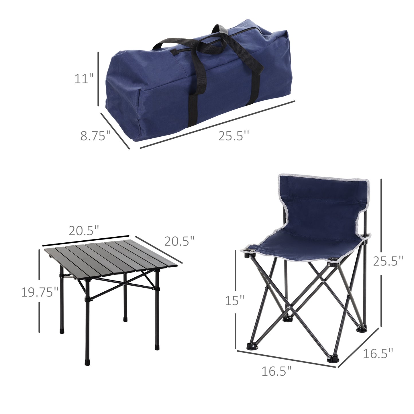 Outsunny Portable Picnic Table with 4 Stools and Carry Bag, Folding Camping Table and Chairs Set w/ Aluminum Roll-up Tabletop for Indoor Outdoor Travel Party BBQ