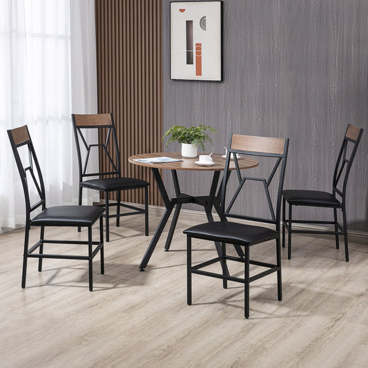 5 Pieces Diner Tables Industrial Dining Room Sets for 4 People with Round Table Padded Seat and Steel Frame Brown