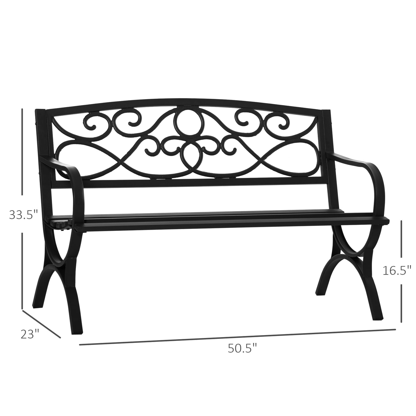 Outsunny 50" 2-Seater Garden Bench Antique Loveseat with Armrest for Yard, Lawn, Porch, Patio, Steel/ Black