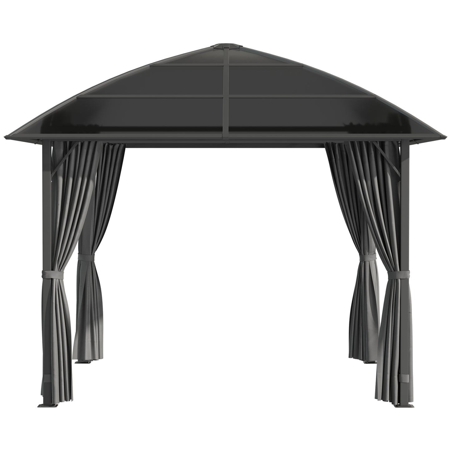 Outsunny 10' x 10' Outdoor Gazebo Canopy, Hardtop Gazebo with UV60+ Polycarbonate Roof, Solid Steel Frame, Central Hook, and Curtains, for Garden, Lawn, Backyard and Deck