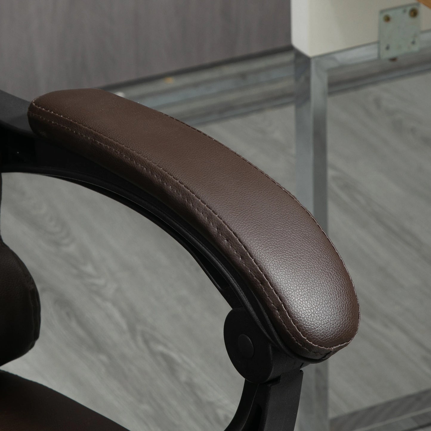 Ergonomic Executive Office Chair High Back PU Leather Reclining Chair with Retractable Footrest Lumbar Support Padded Headrest Armrest Dark Brown