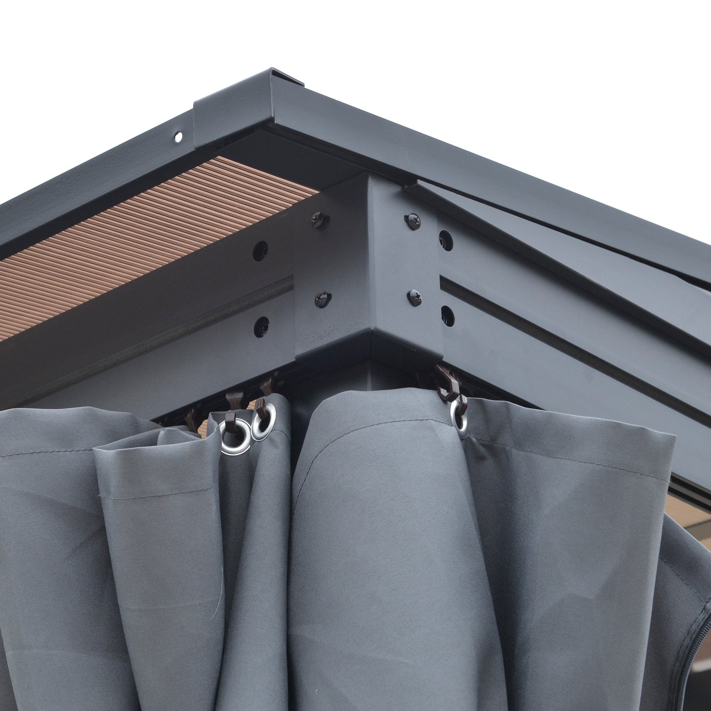 13' x 9.7' Outdoor Hardtop Pergola PC Roof Gazebo Party Tent Garden Sun Shelter Waterproof and UV protection with Curtains, Grey