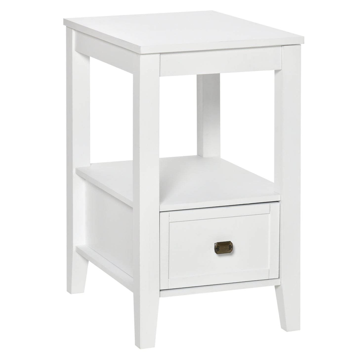 Side Table, Modern Coffee End Table with Drawer and Shelf, Nightstand for Bedroom, Living Room, White